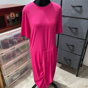 Ruched MIDI Dress pullover faux wrap hem dress  (Nina Parker)